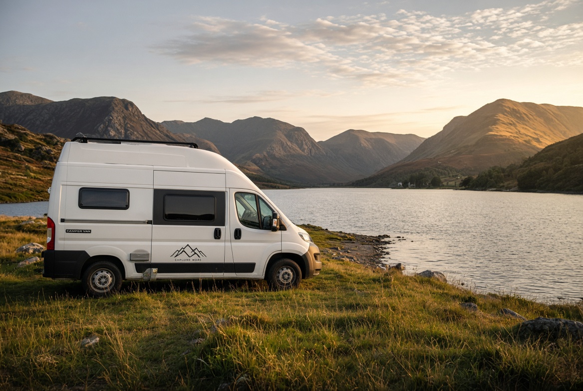 Campervan by a Lake District lake